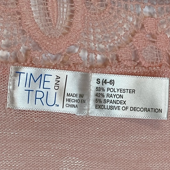 Time & Tru Pink Lace Open Front Cardigan - Picture 4 of 5